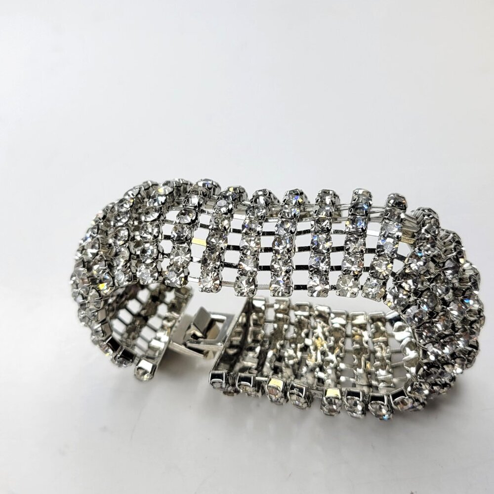 Vintage Rhinestone Wide Bracelet Cuff - Picture 8 of 14